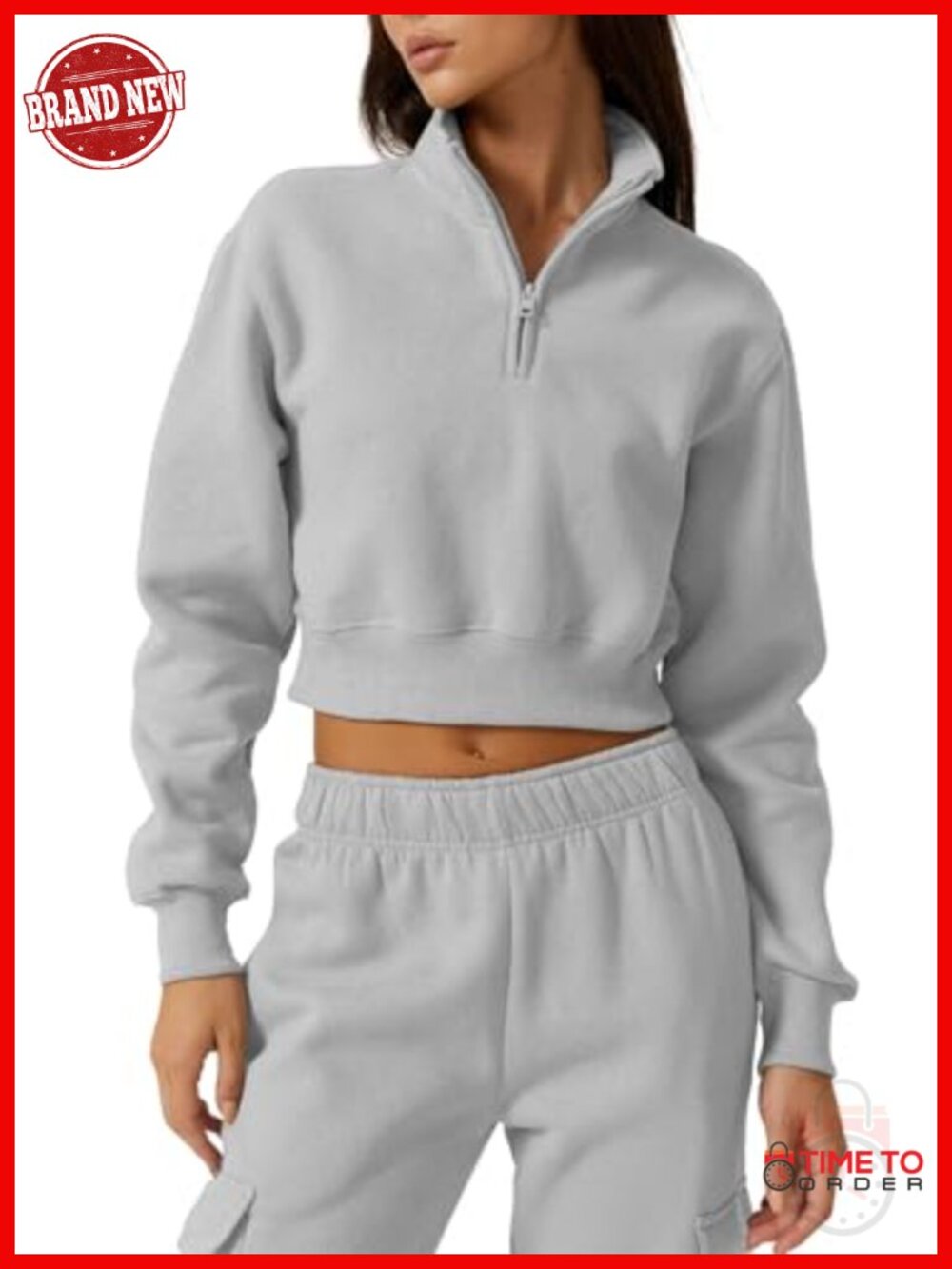 Womens Half Zip Crop Sweatshirt High Neck Long Sleeve Pullover Top